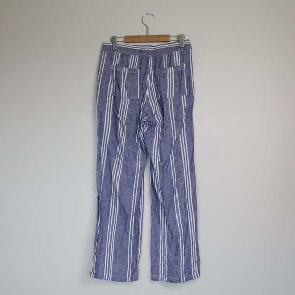 Old Navy Blue White Striped High Rise Wide Leg Linen Trousers Pants w Pockets - Picture 6 of 8